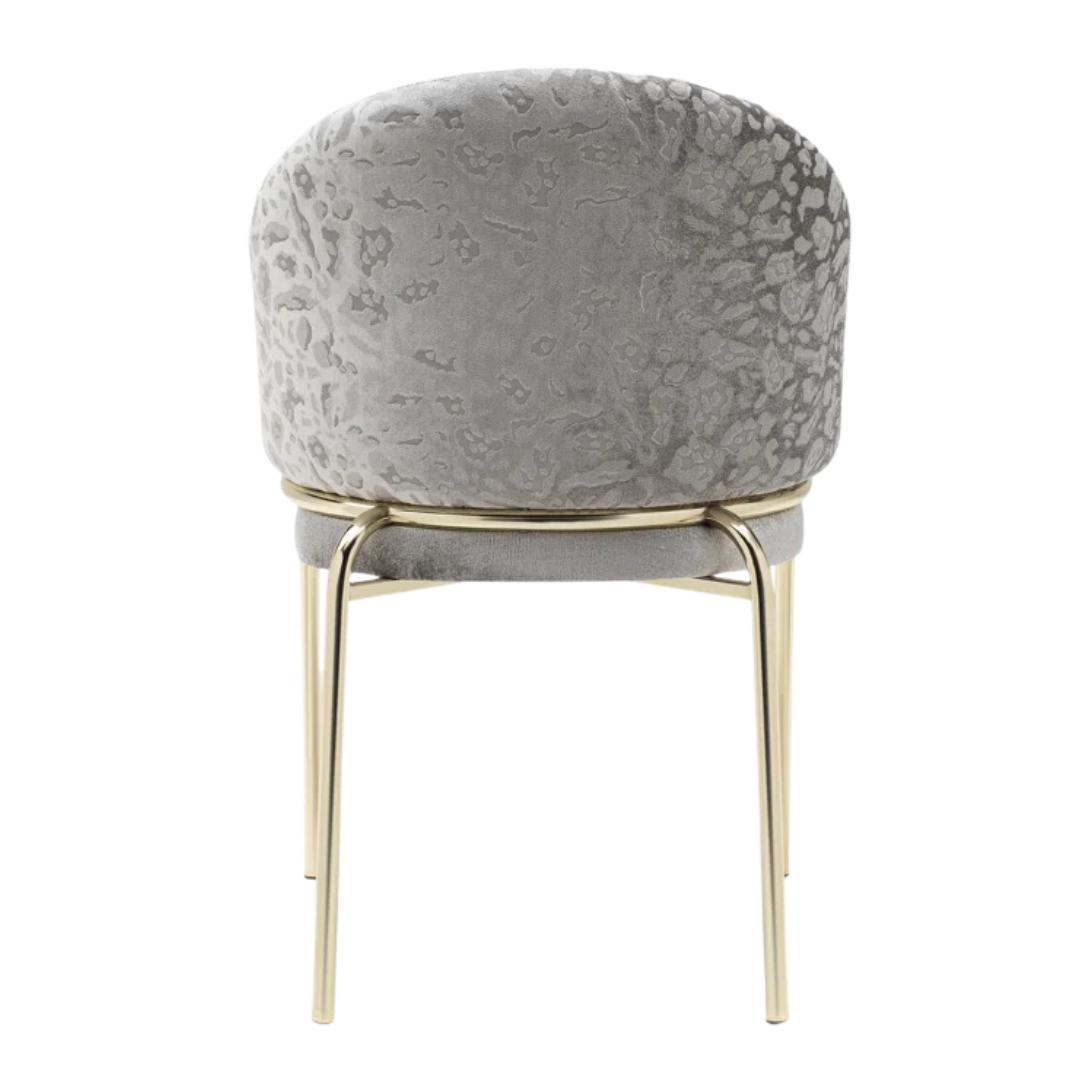 Onyxa – Set of 2 – Grey Velvet & Leopard-Print Dining Chair – Gold Legs