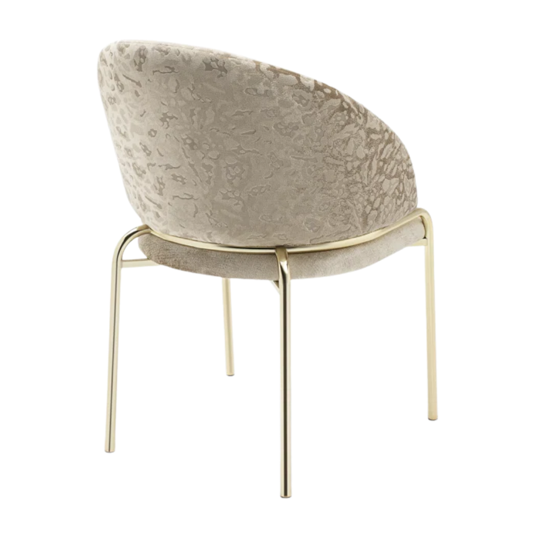 Onyxa – Lot de 2 – Chaises de salle à manger en velours beige et imprimé léopard – Pieds dorés