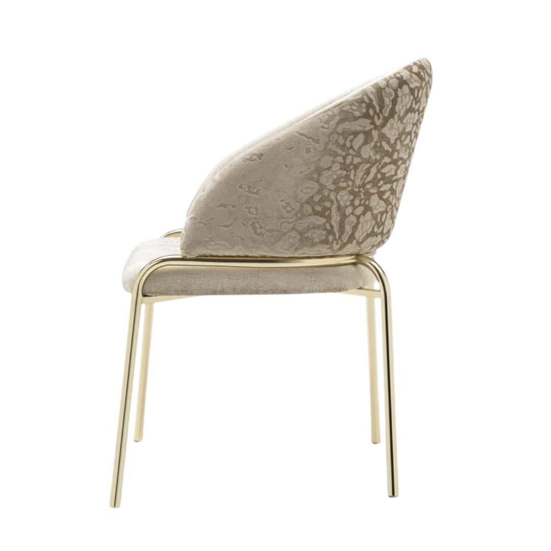 Onyxa – Lot de 2 – Chaises de salle à manger en velours beige et imprimé léopard – Pieds dorés