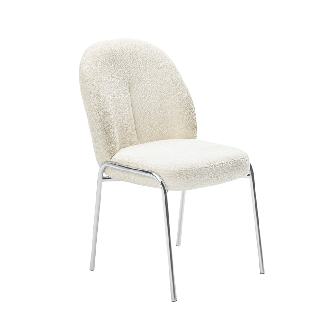 Aurellia – Set of 2 – Cream Bouclé Dining Chair – Chrome Legs
