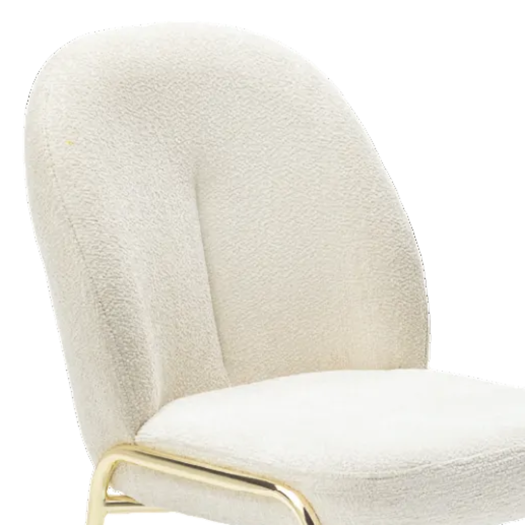 Aurellia – Lot de 2 – Chaise de salle à manger bouclée crème – Pieds dorés