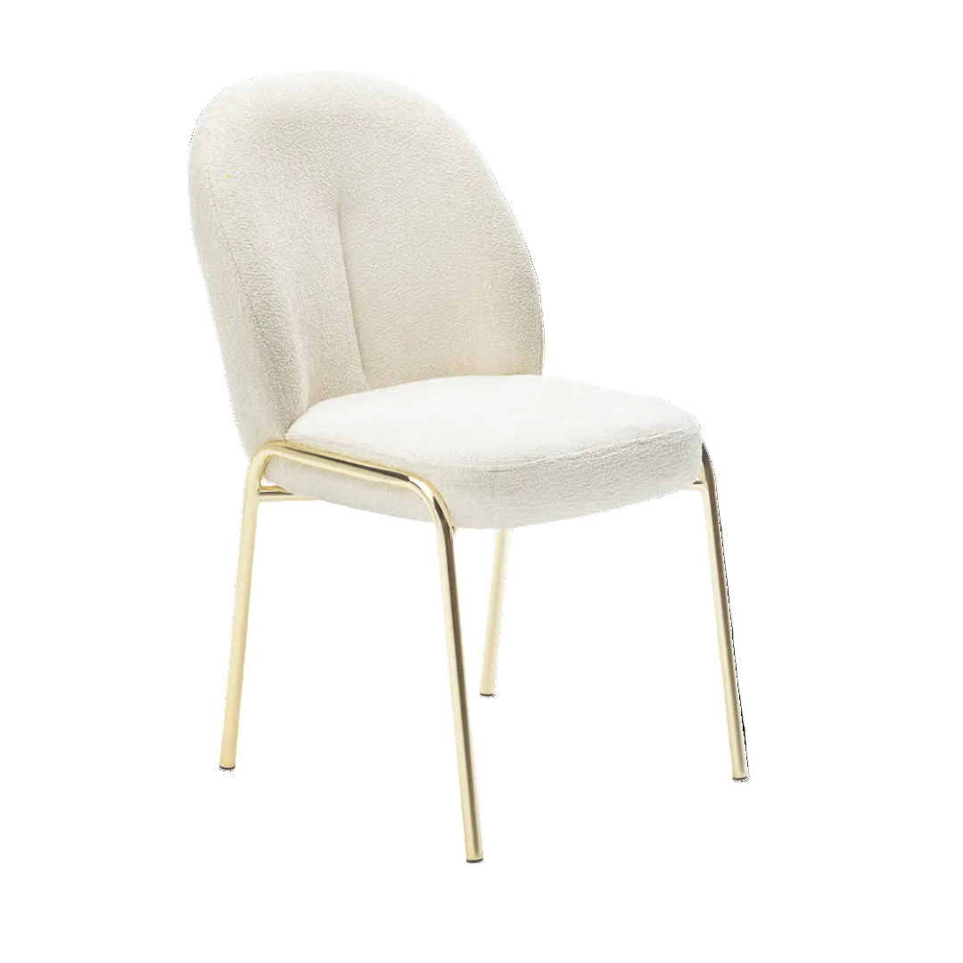 Aurellia – Set of 2 – Cream Bouclé Dining Chair – Gold Legs