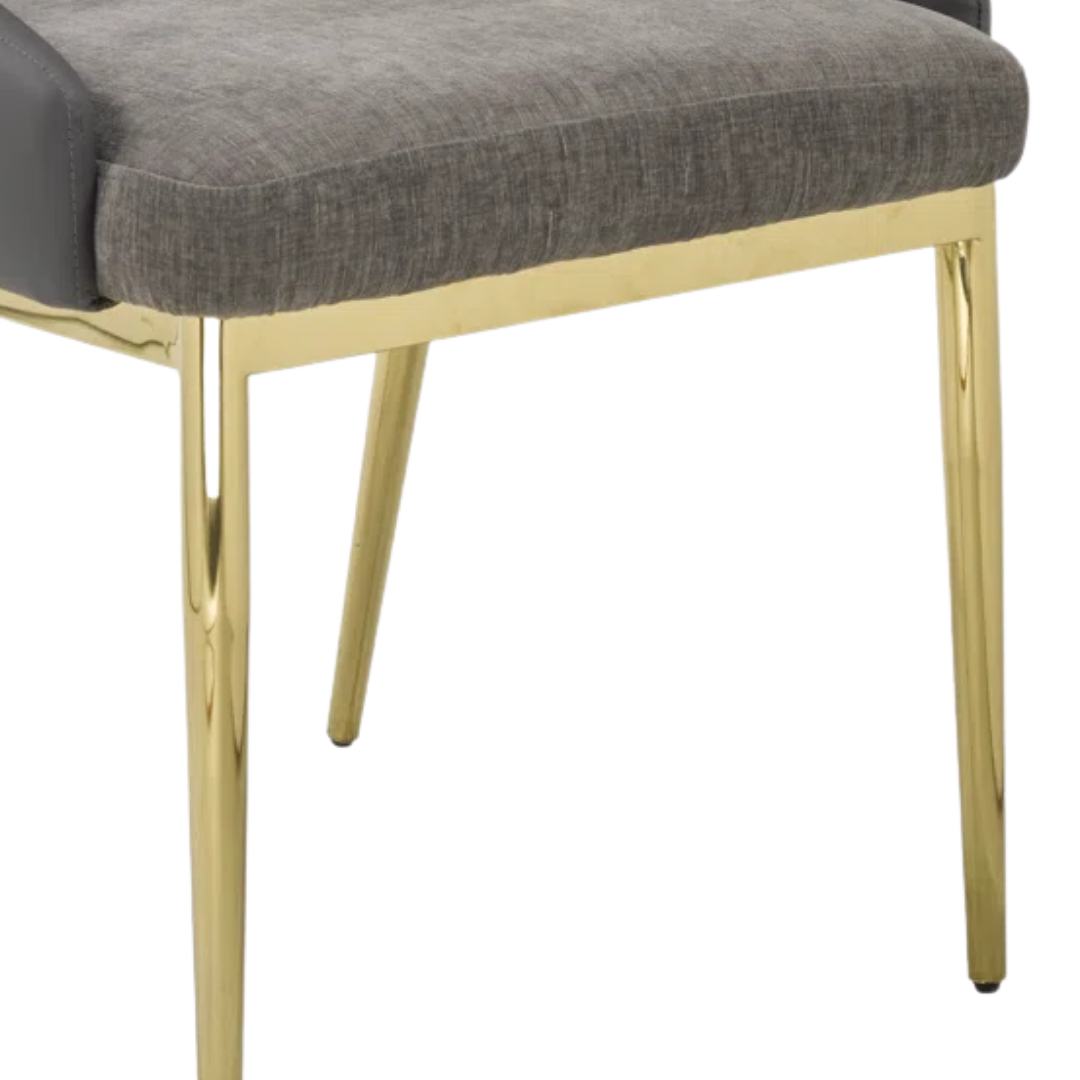 Berylia – Set of 2 – Grey fabric & PU dining chair – gold legs