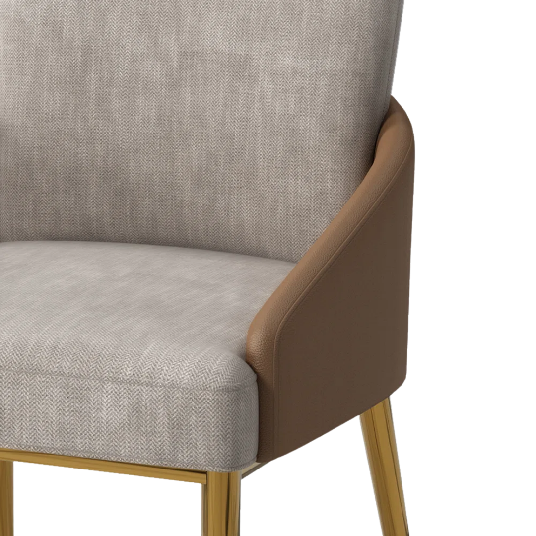 Berylia – Set of 2 – Mocha fabric & PU dining chair – gold legs