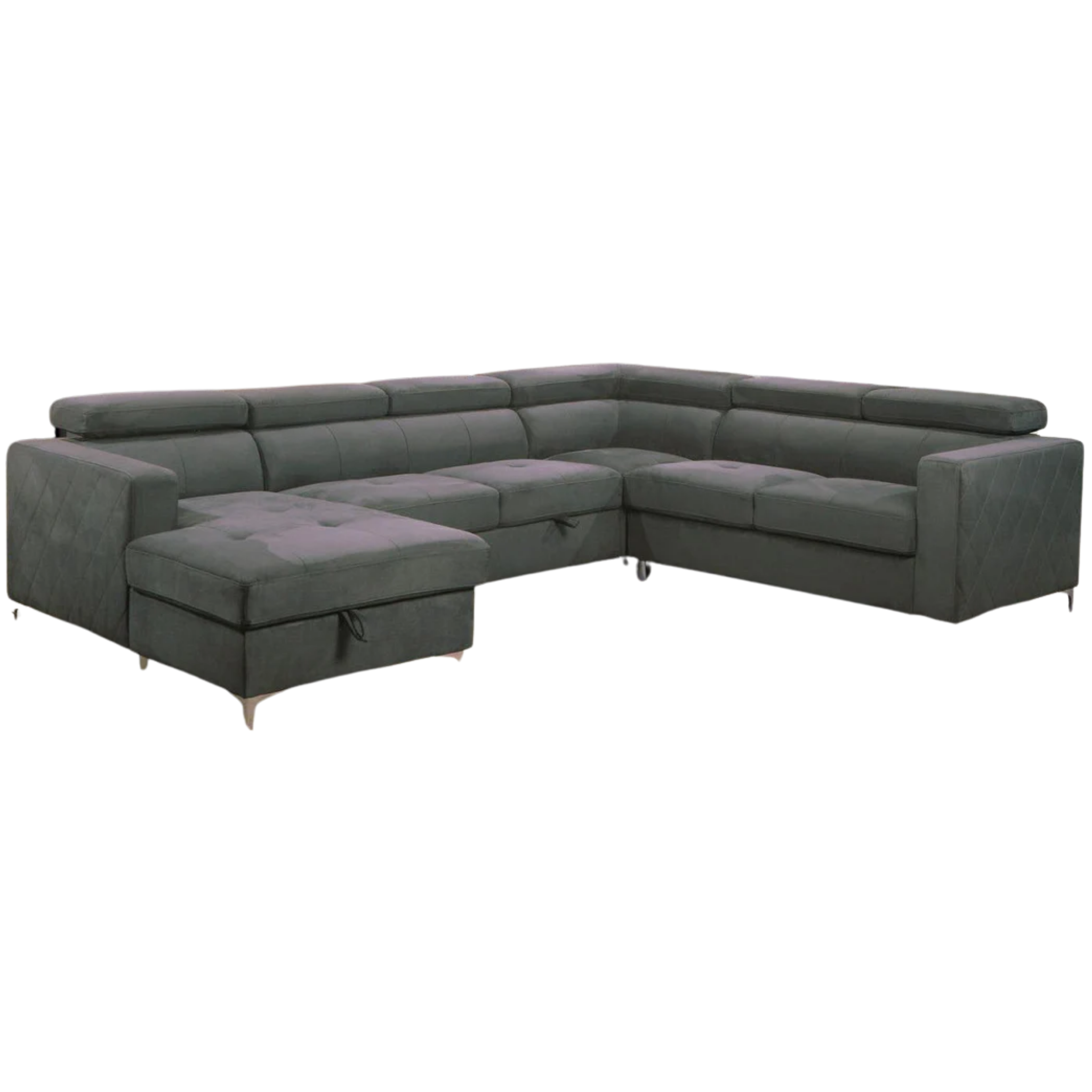 Caprico - Contemporary Fabric Sofa Bed Sectional With Adjustable Headrests & USB Port