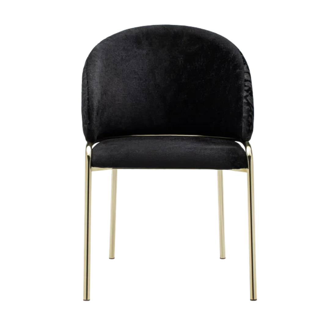 Onyxa – Set of 2 – Black Velvet & Leopard-Print Dining Chair – Gold Legs