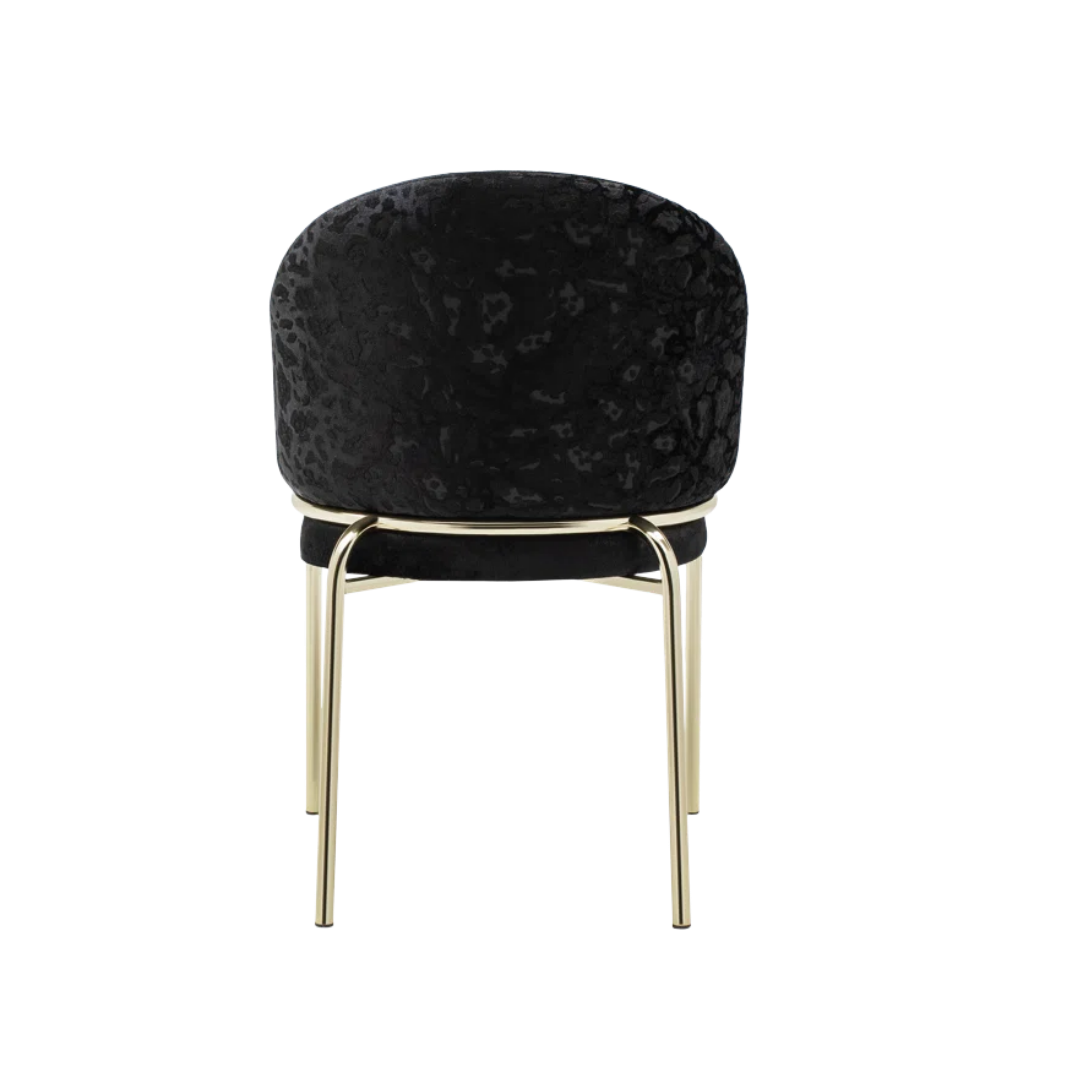 Onyxa – Set of 2 – Black Velvet & Leopard-Print Dining Chair – Gold Legs