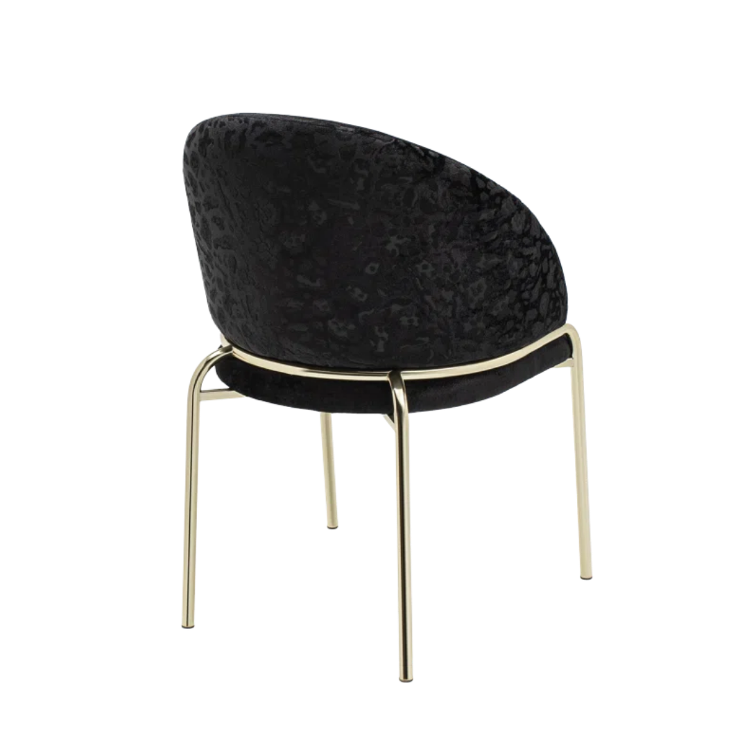 Onyxa – Set of 2 – Black Velvet & Leopard-Print Dining Chair – Gold Legs