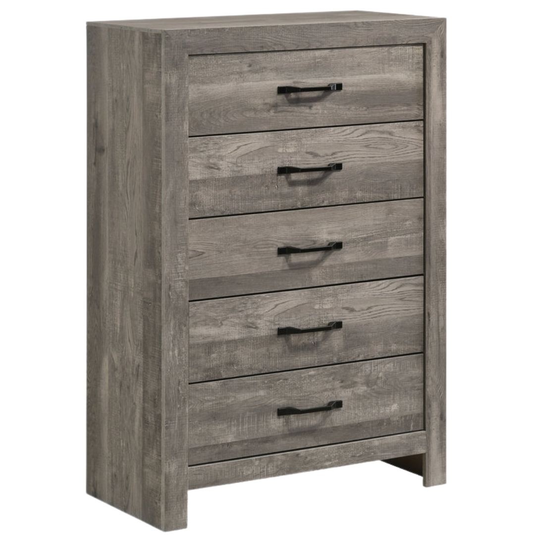 Commode Oakshore à 5 tiroirs – Gris lambris