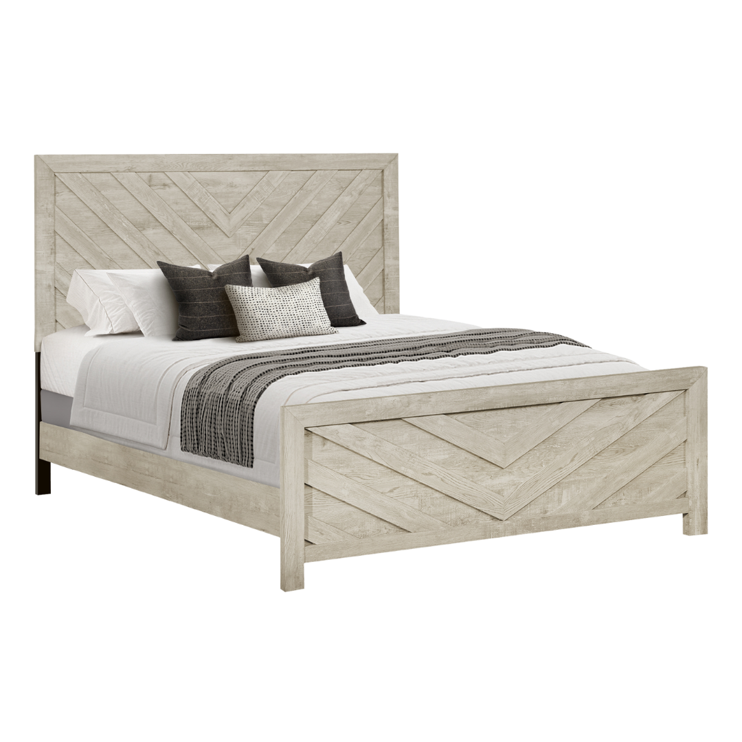 Ensemble chambre à coucher grand lit Chevrona 6 pièces chêne blanchi tête de lit chevron – Bonito Montréal