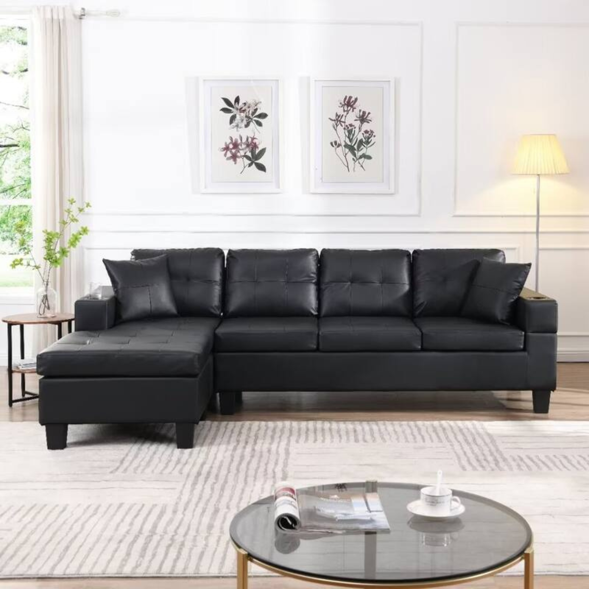 Canapé sectionnel – Cutie réversible avec porte-gobelets – Gris