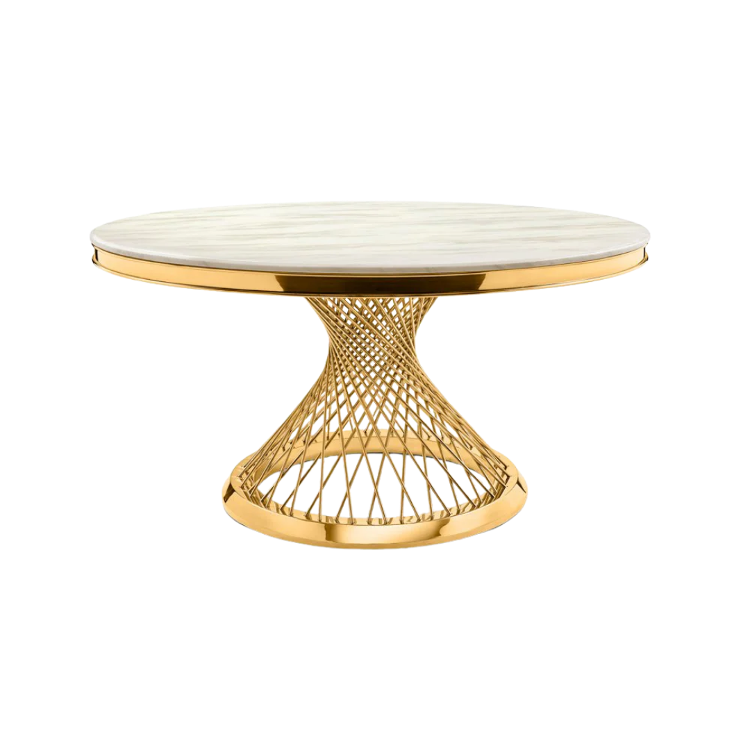 Avira – Ensemble de salle à manger – Plateau en marbre / Piètement doré / Revêtement noir