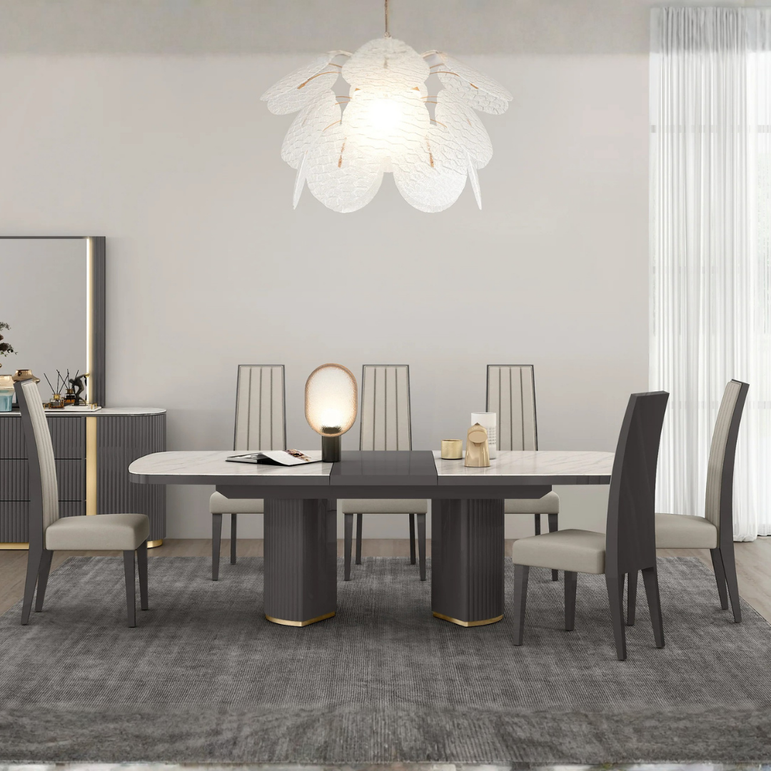 Verone – Dining Set – Ceramic Top / Graphite Black / Gold Accents