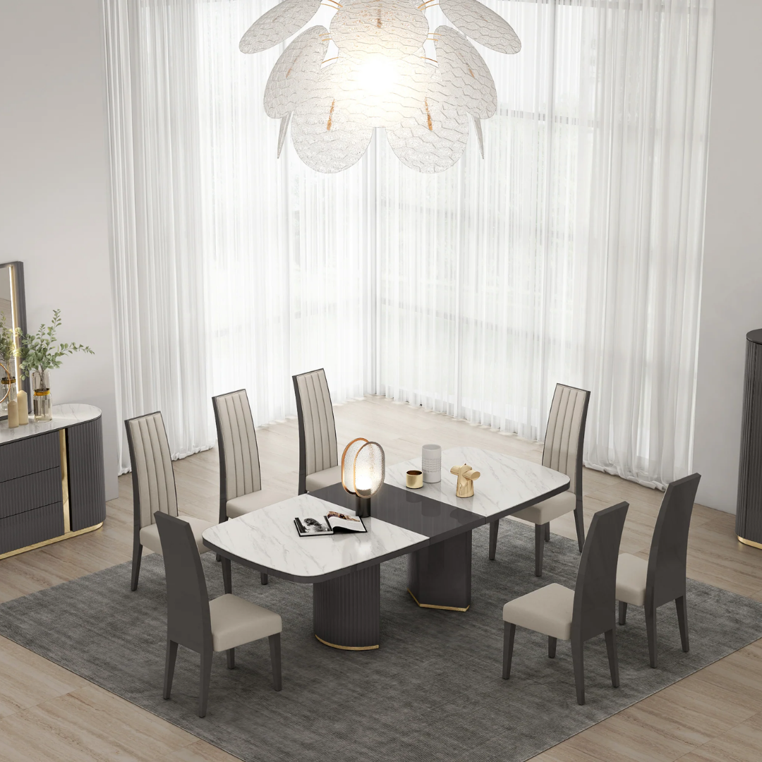 Verone – Dining Set – Ceramic Top / Graphite Black / Gold Accents