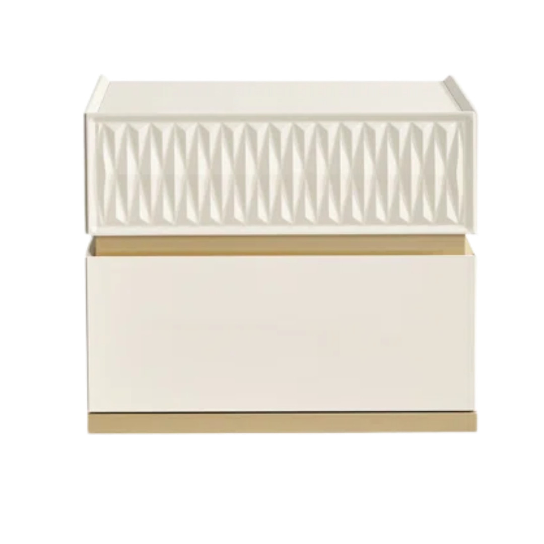 Ensemble chambre à coucher queen Delvario 6 pièces blanc cassé accents dorés avec tête de lit LED – Montréal