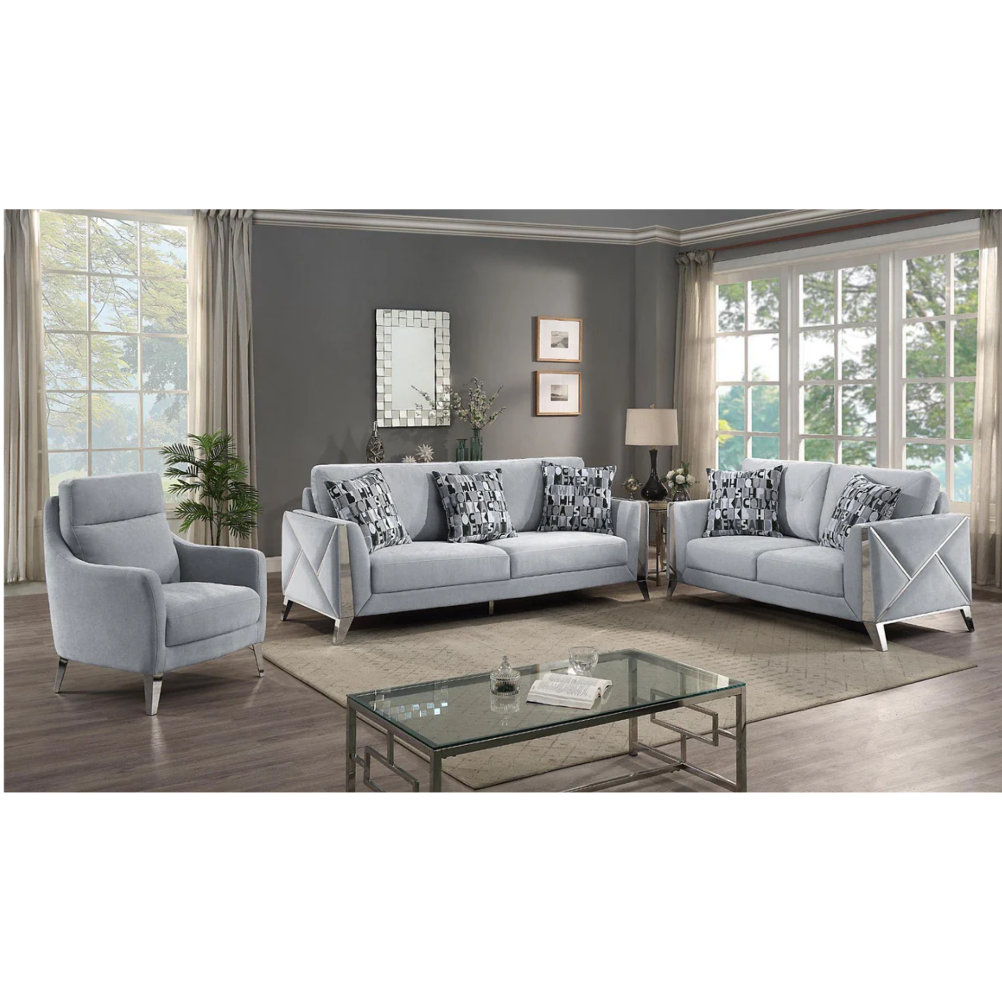 DIANA - Ensemble de canapés 3 pièces en tissu gris clair