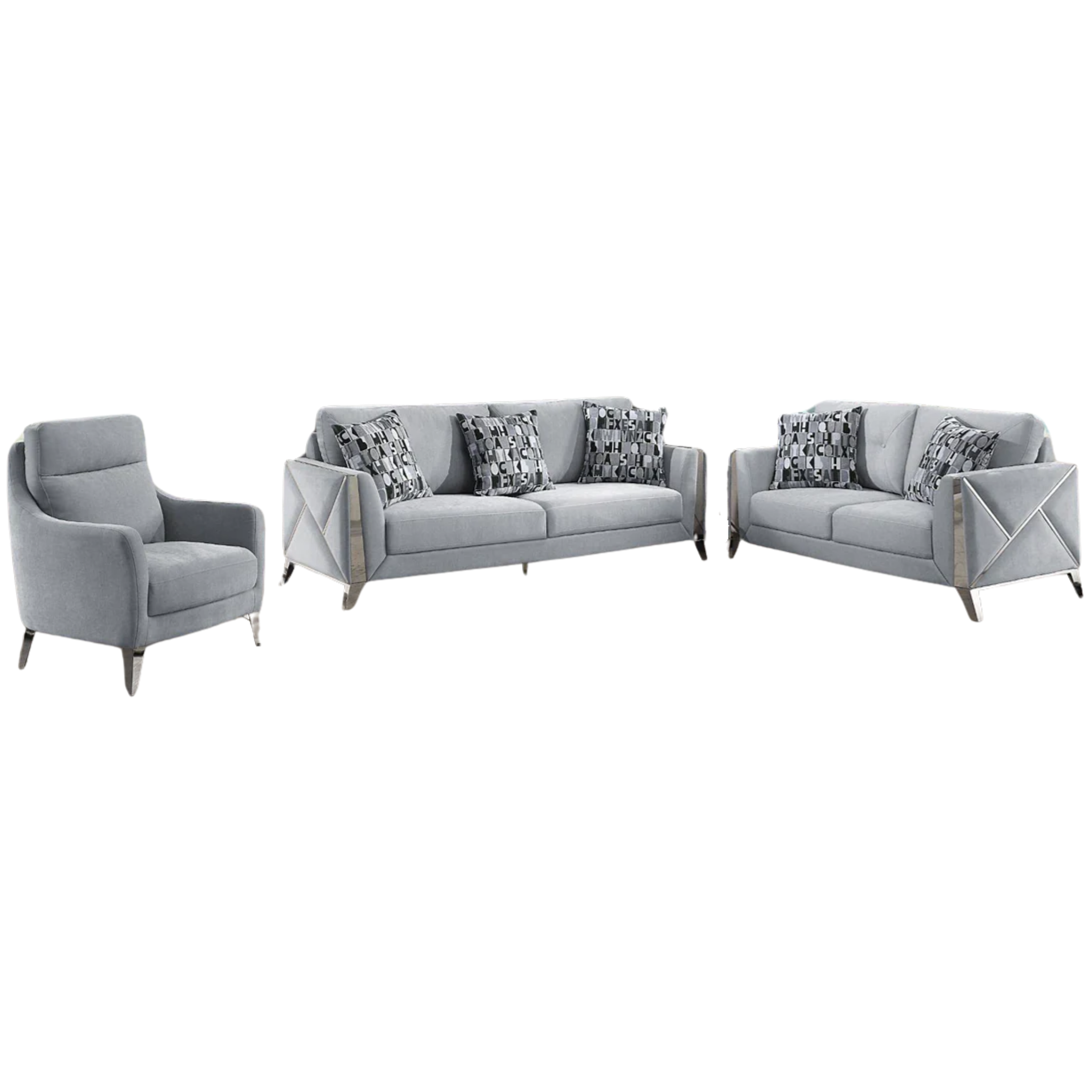 DIANA - Ensemble de canapés 3 pièces en tissu gris clair