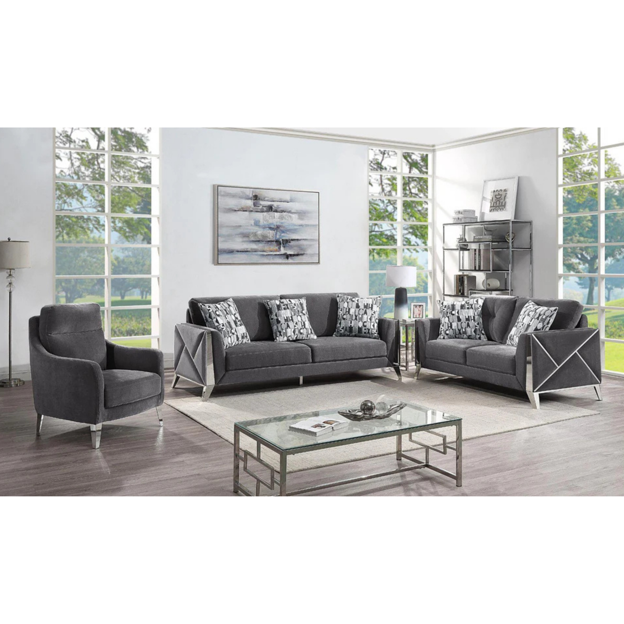 DIANA - Ensemble de canapés 3 pièces en tissu gris