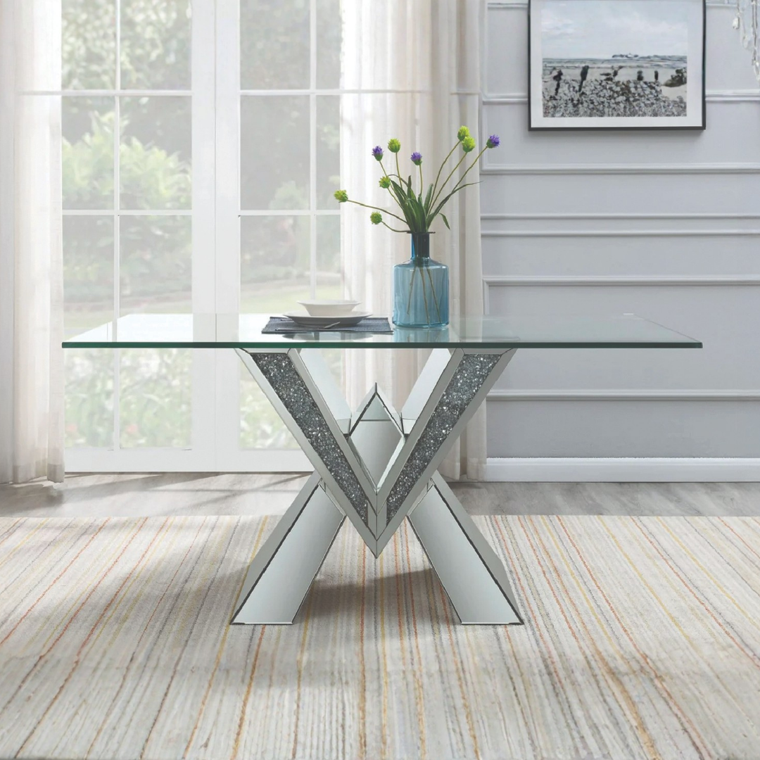 Vireon – Dining Table – Glass Top / Crystal Chrome Base