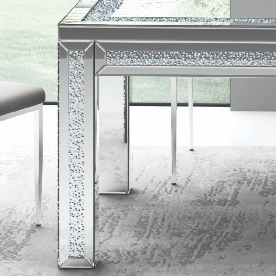 Crystara – Table à manger – Verre avec détails en cristal concassé