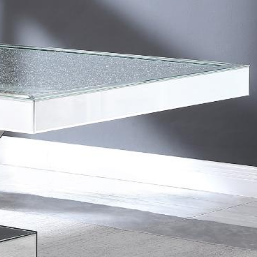 Veltrix – Table à manger – Verre et cristaux / Pied chromé