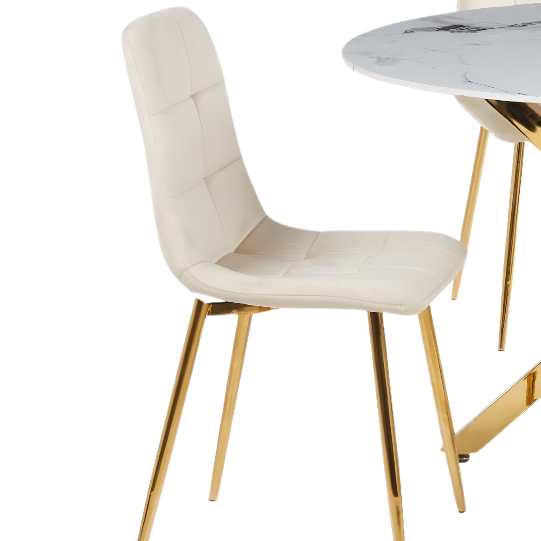 Tavola – Ensemble de salle à manger rond – Plateau en céramique / Velours beige