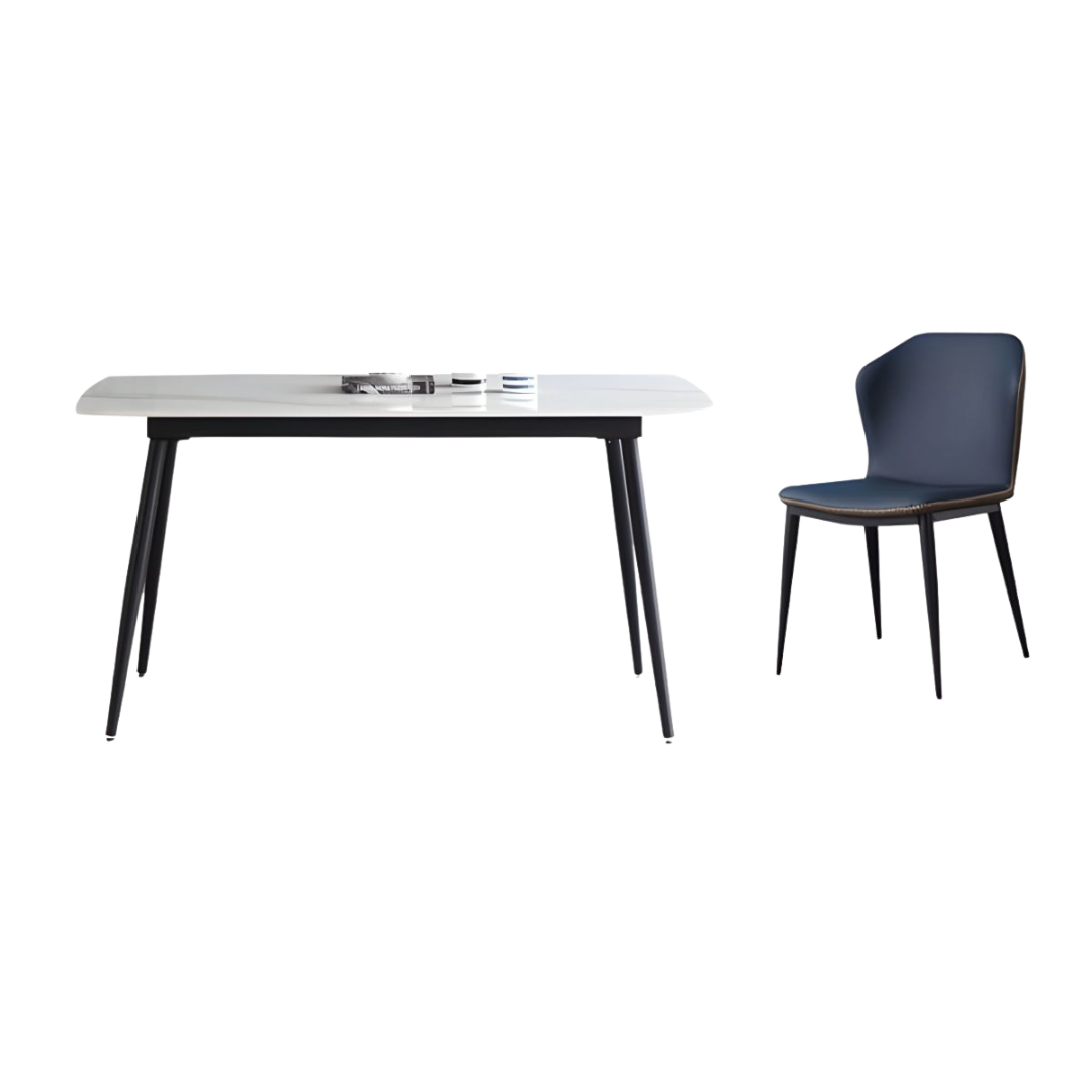 Burlo – Ensemble de salle à manger – Pierre frittée blanche / Similicuir gris