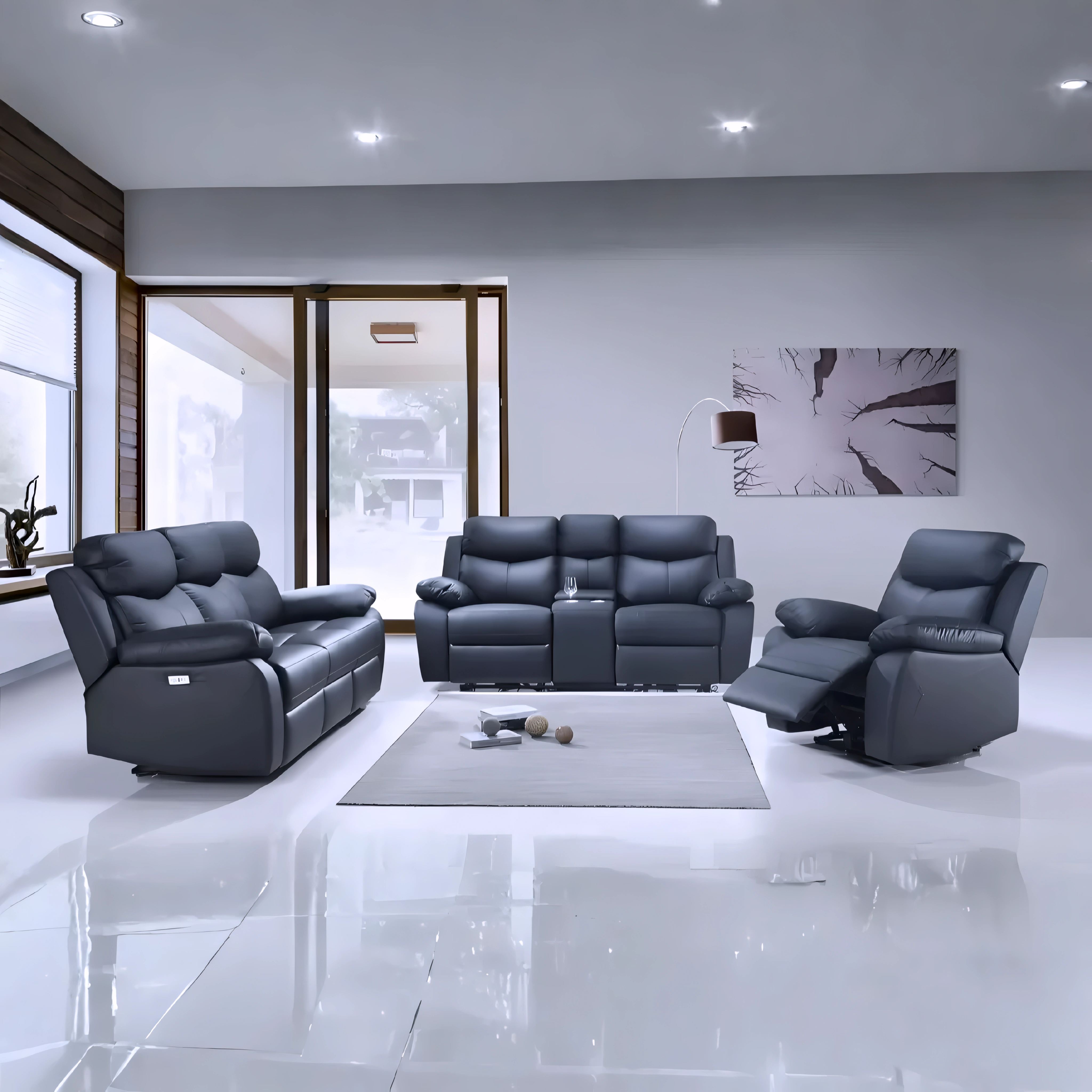 Dalten – Power Recliner Set – Genuine Leather/Match – Grey