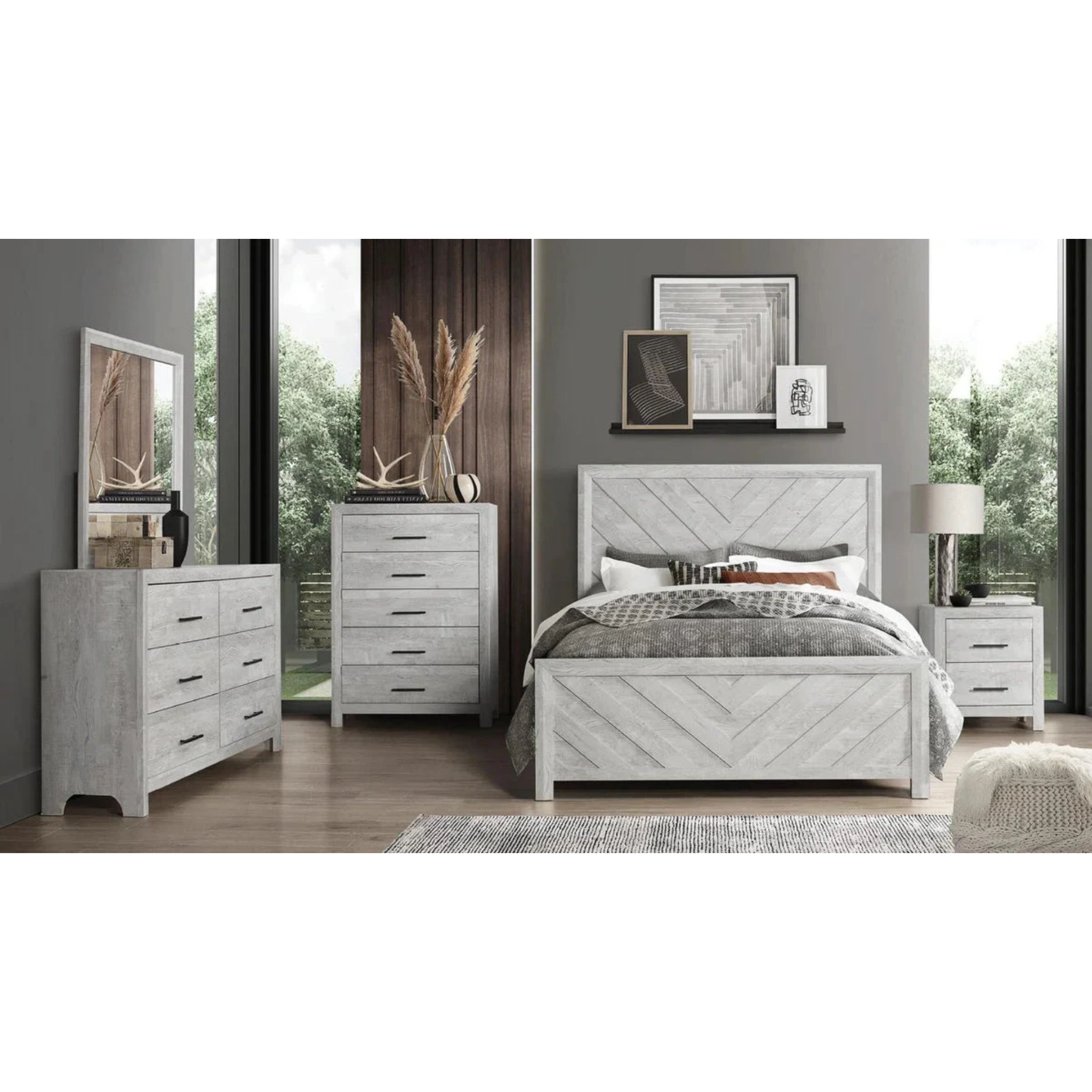 King Bedroom Set – Denver Rustic Grey Chevron