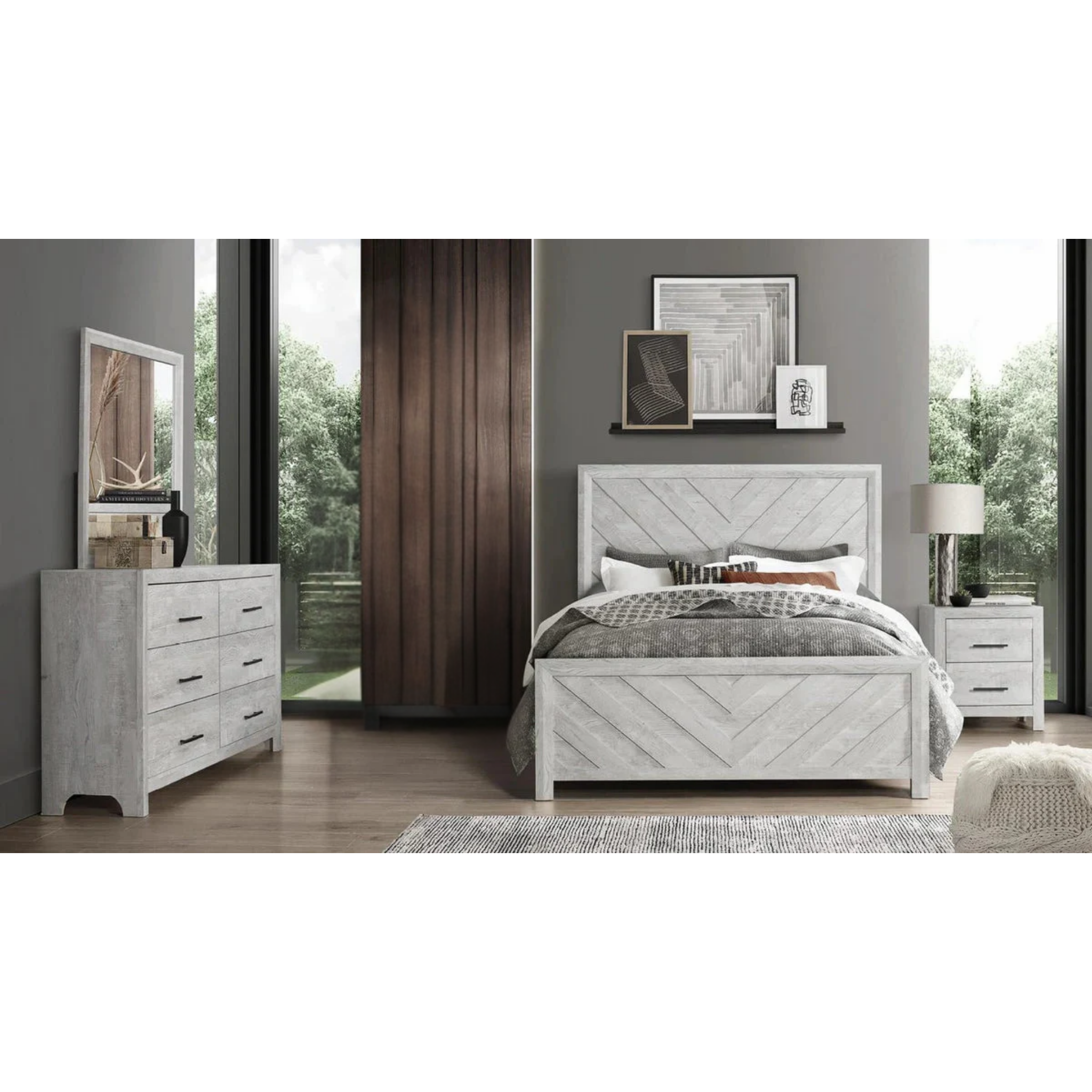 King Bedroom Set – Denver Rustic Grey Chevron