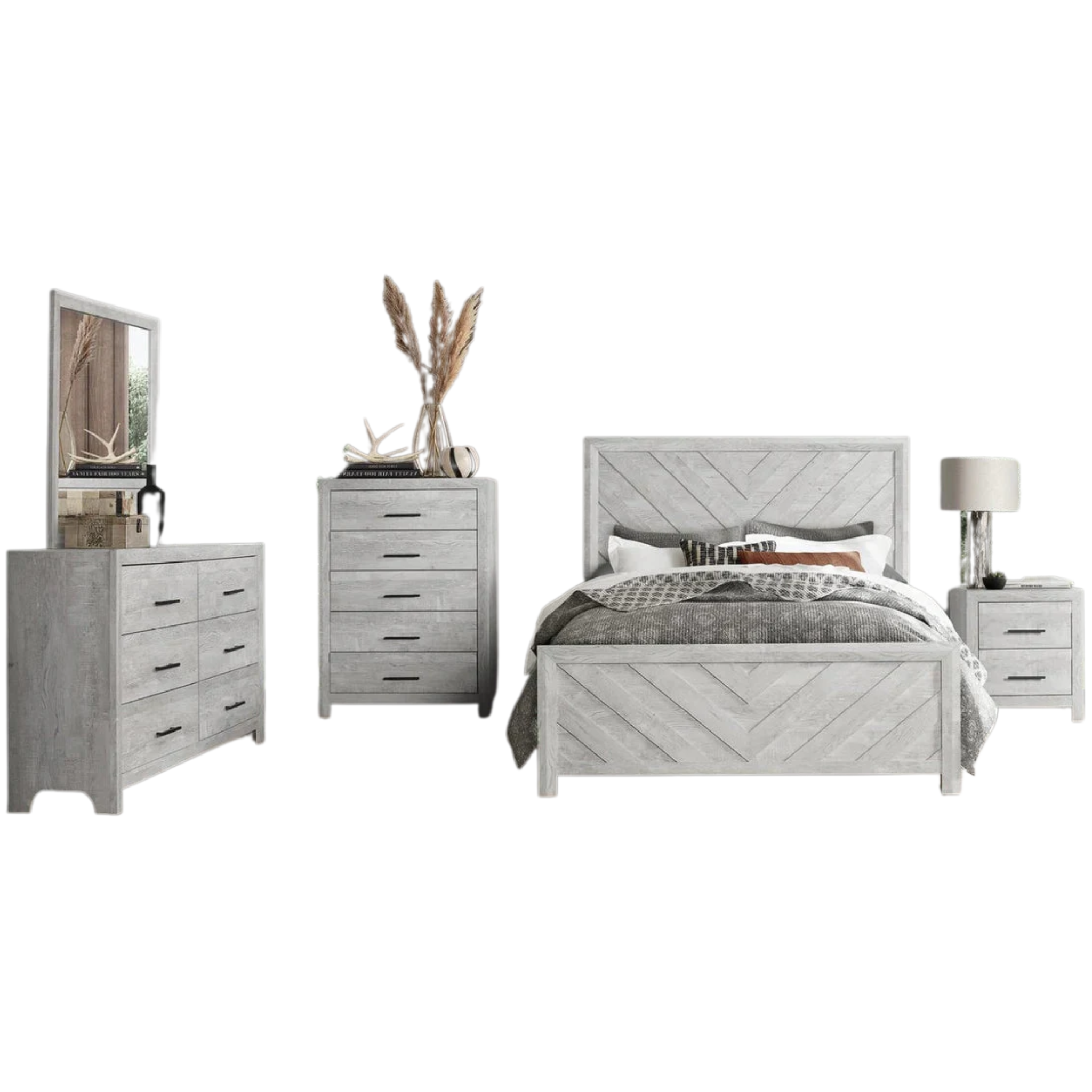 King Bedroom Set – Denver Rustic Grey Chevron