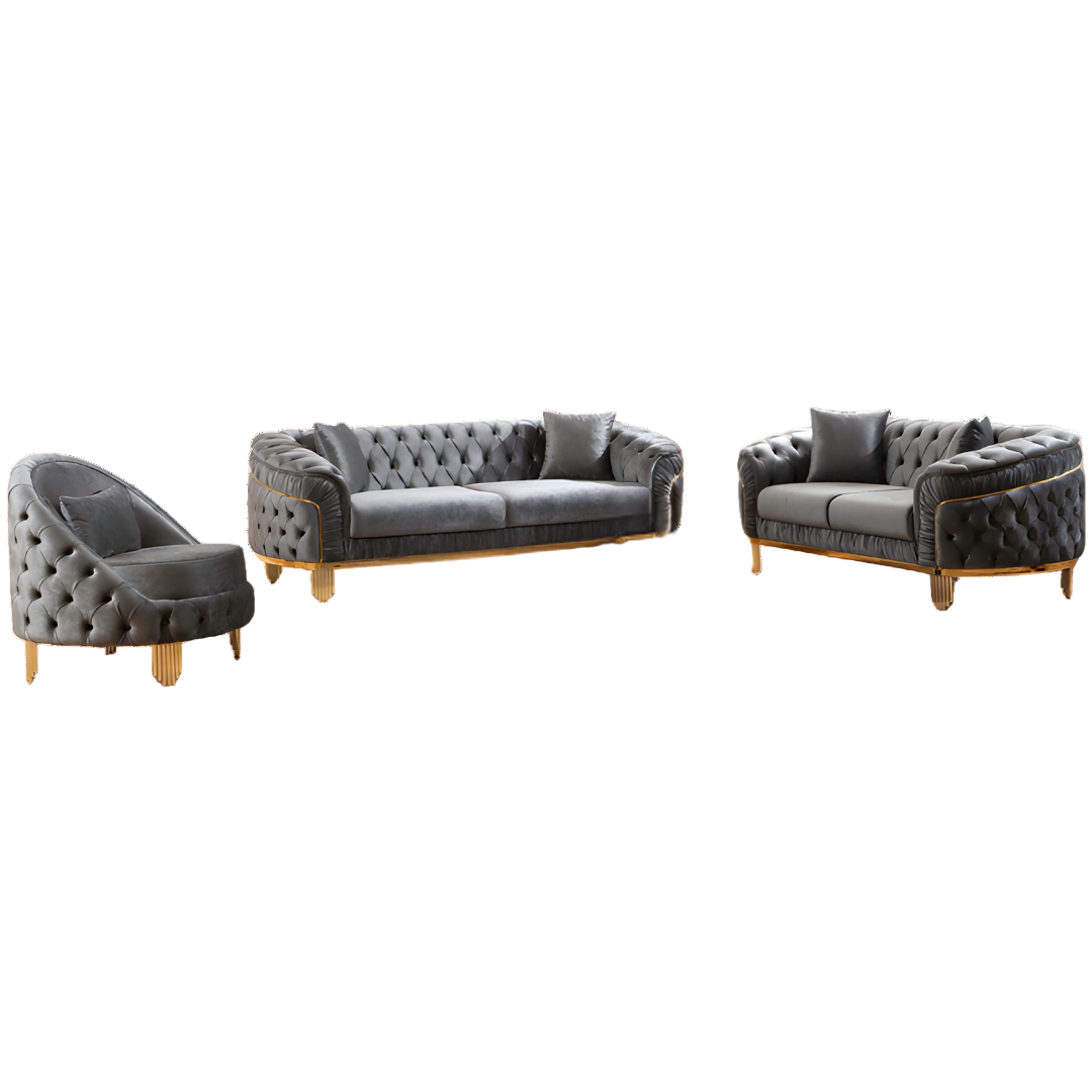 Deras – Velvet Sofa Set – Grey