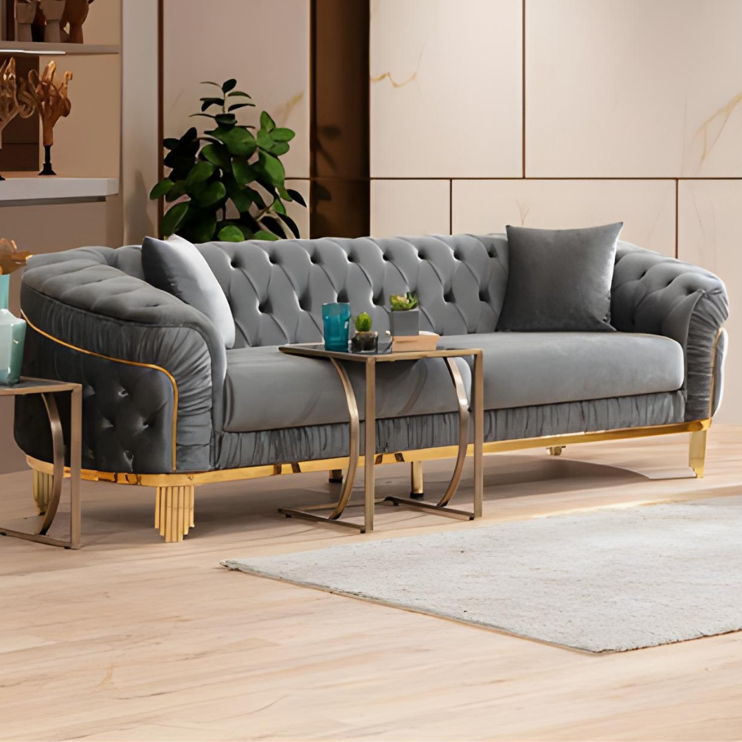 Deras – Velvet Sofa Set – Grey