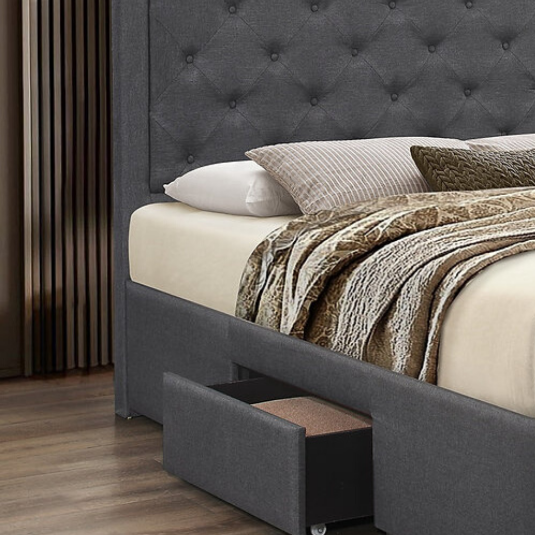 Draxen – Lit double – Tissu (Gris)