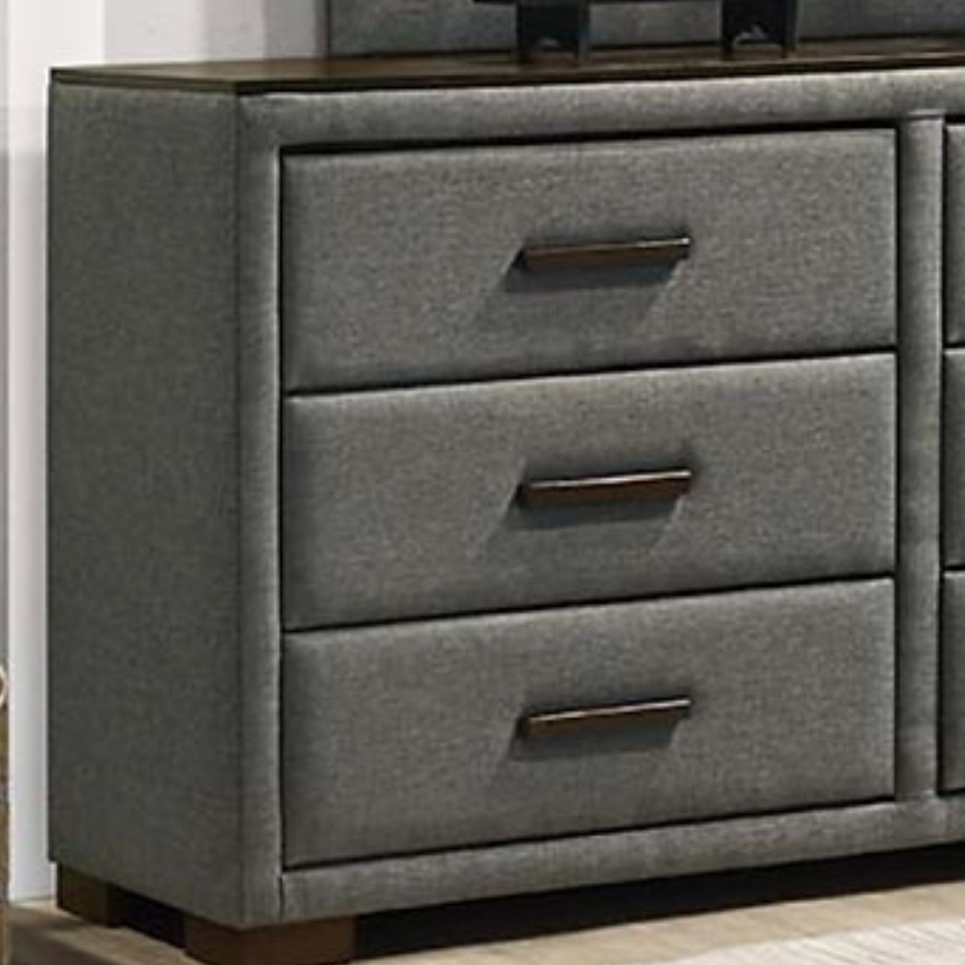 Commode Havenridge à 6 tiroirs avec miroir – Tissu gris foncé