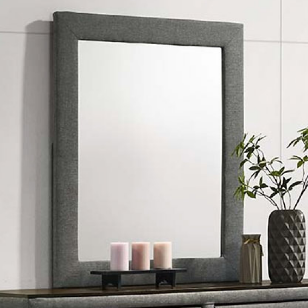 Commode Havenridge à 6 tiroirs avec miroir – Tissu gris foncé