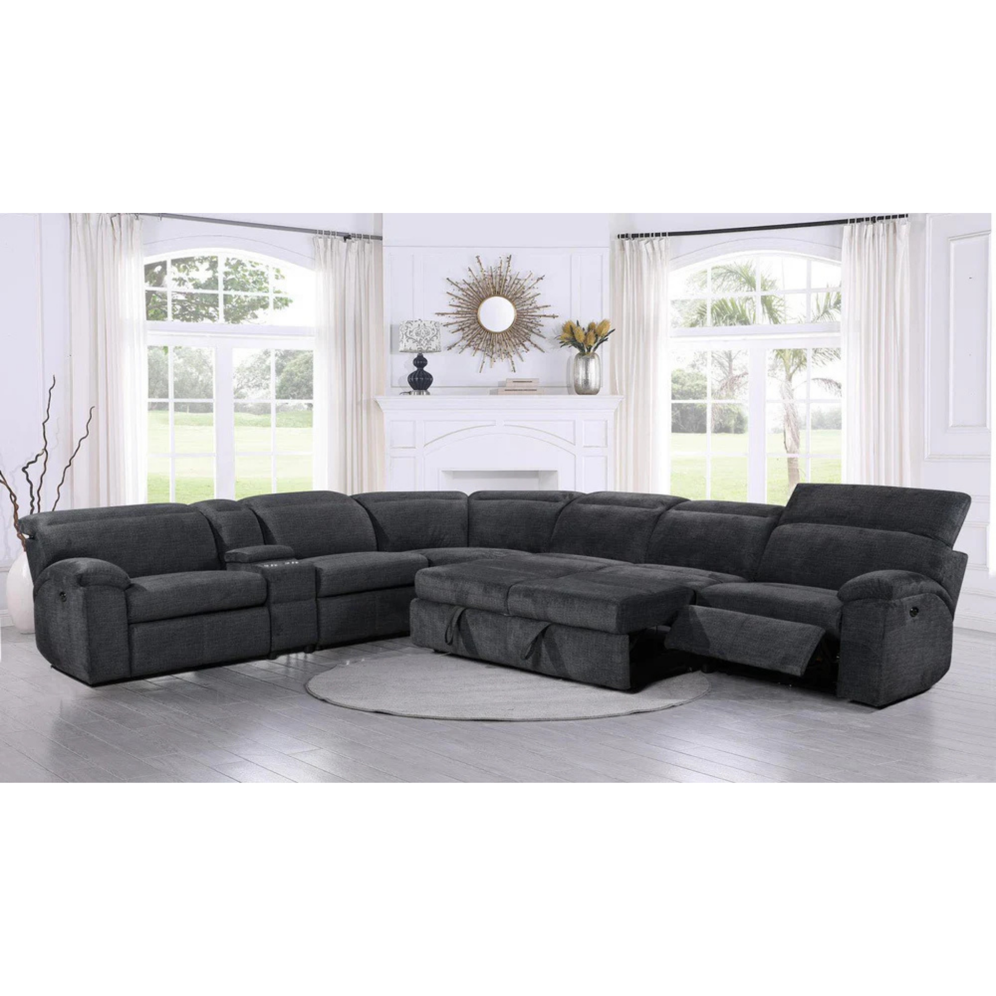 EDISON - Power Recliner Corner Sectional With Adjustable Headrests, Storage & Pull Out Bed