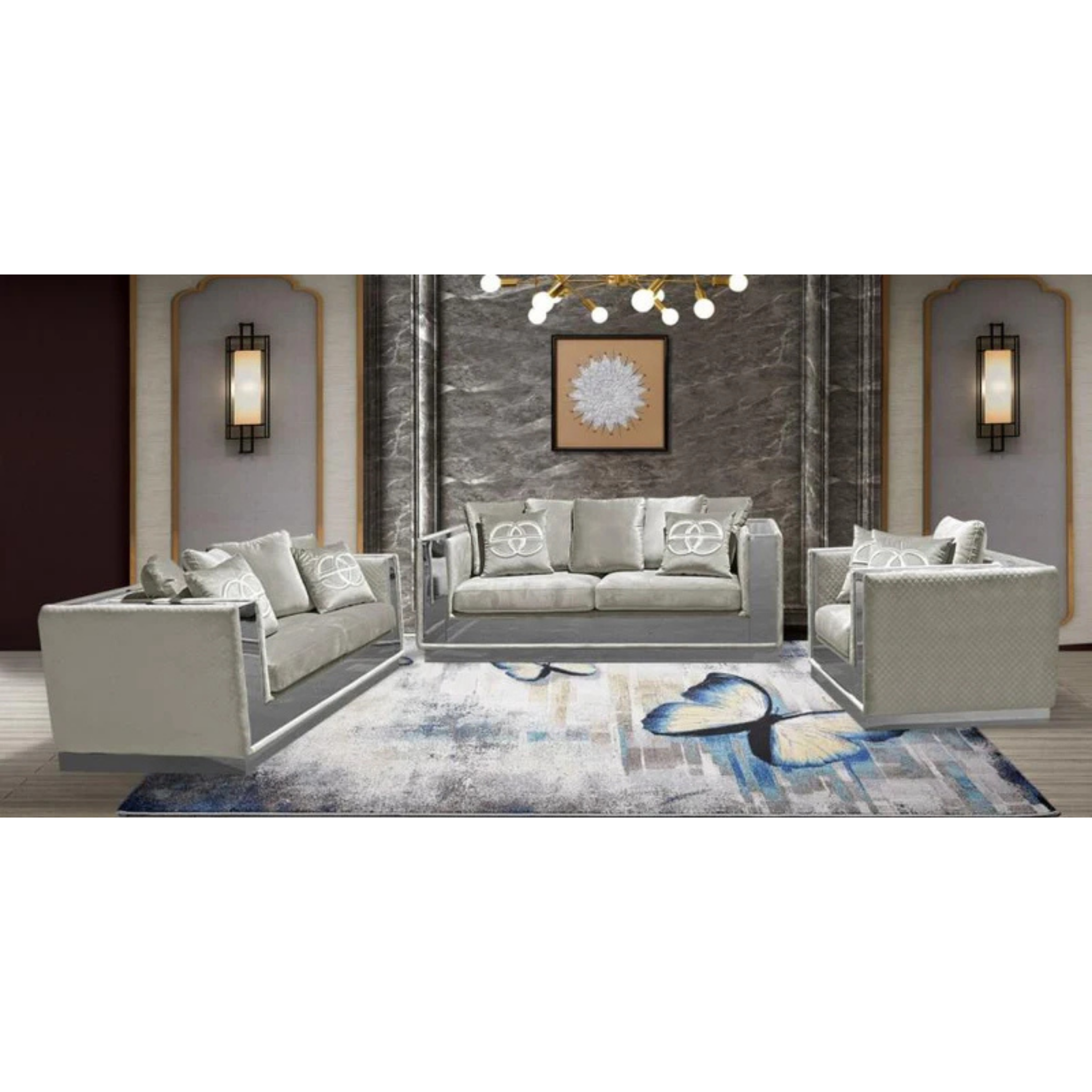 EROS - Ensemble de canapés 3 pièces en velours gris