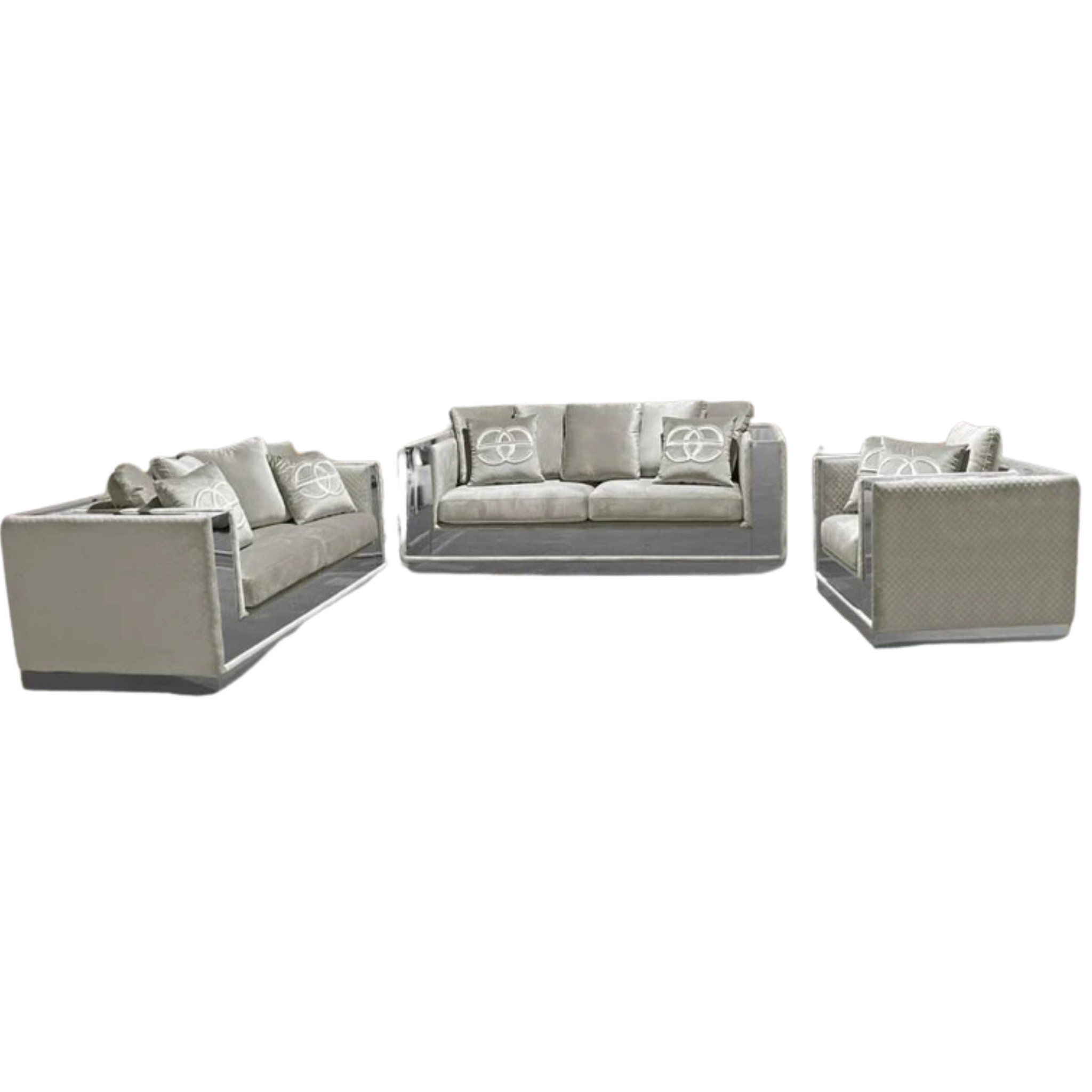 EROS - Ensemble de canapés 3 pièces en velours gris