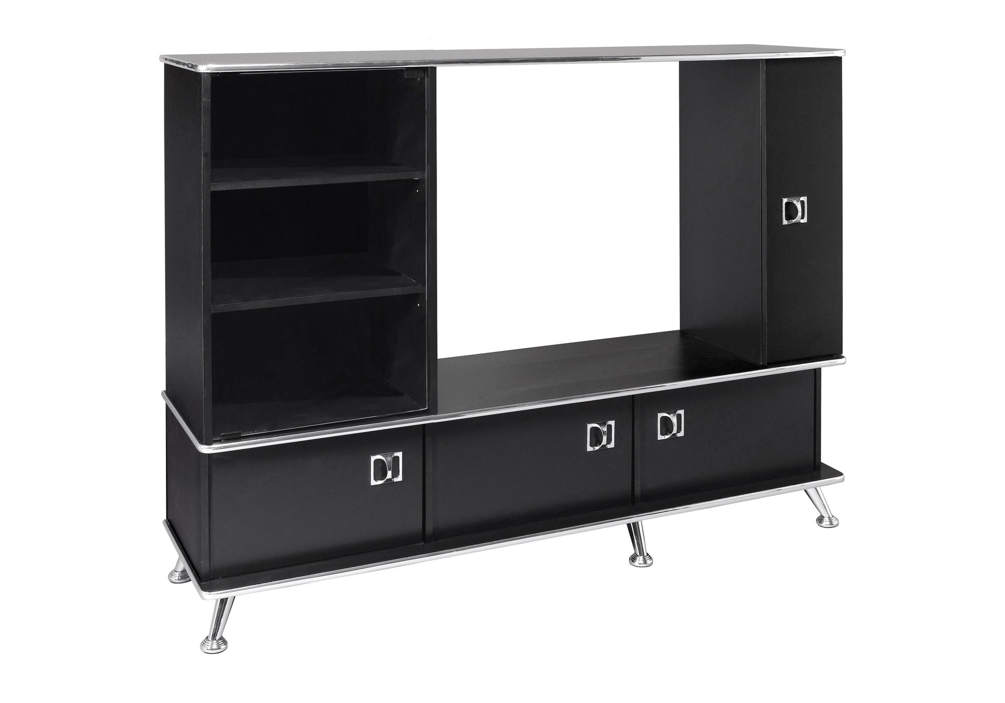 BOOKCASE - BLACK / CHROME ACCENT STORAGE UNIT # ET 9006