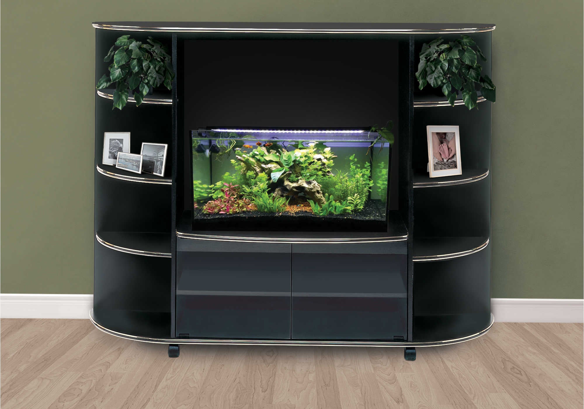 BOOKCASE - BLACK / GOLD ACCENT STORAGE UNIT # ET 9405