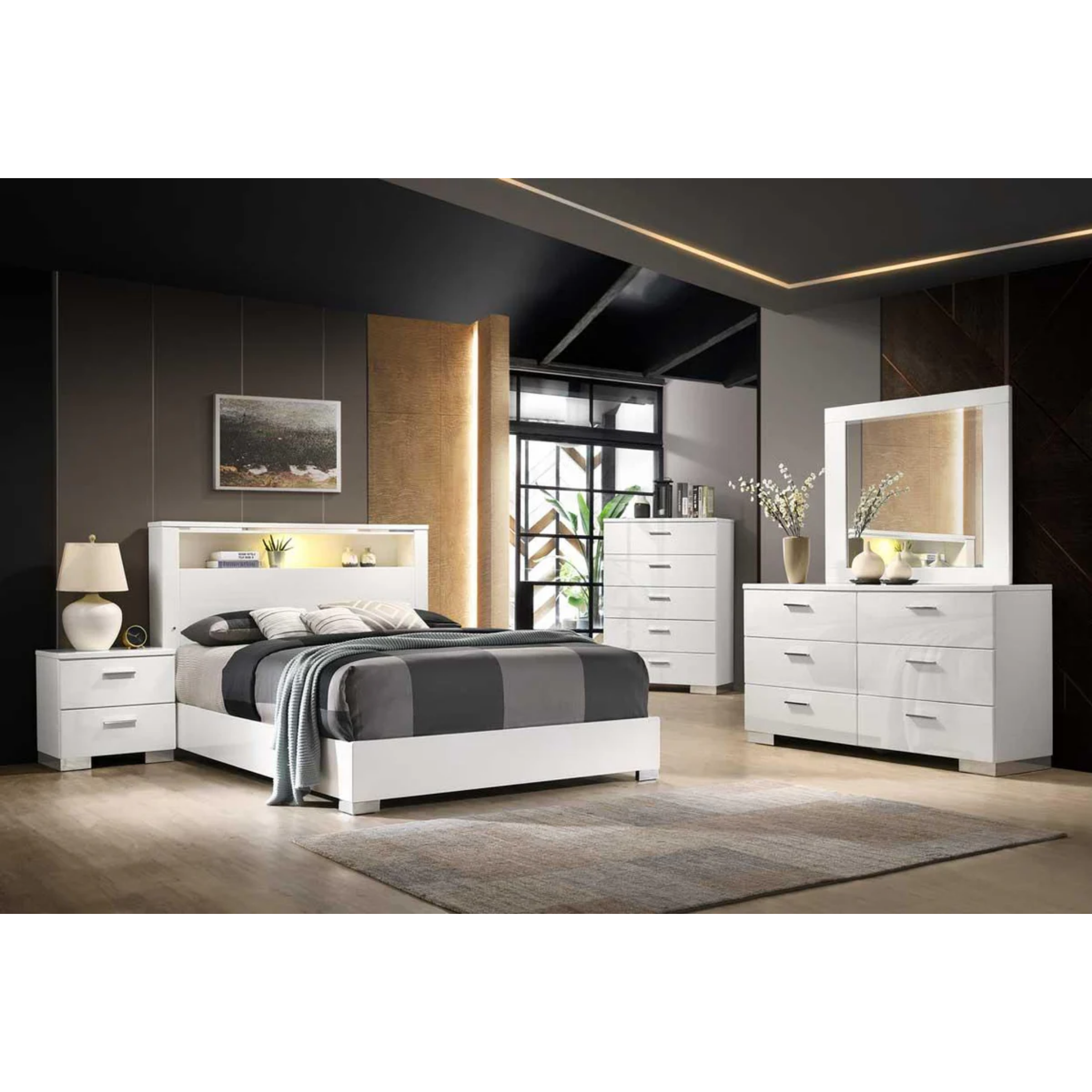 Queen Bedroom Set – Elaine Glossy White