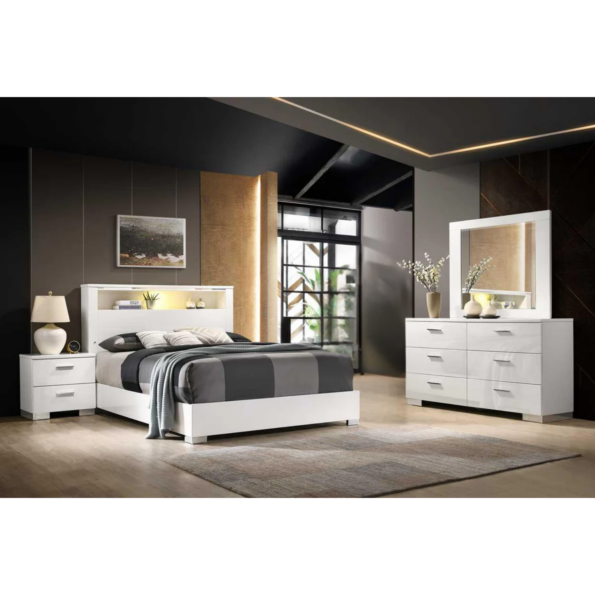King Bedroom Set – Elaine Glossy White