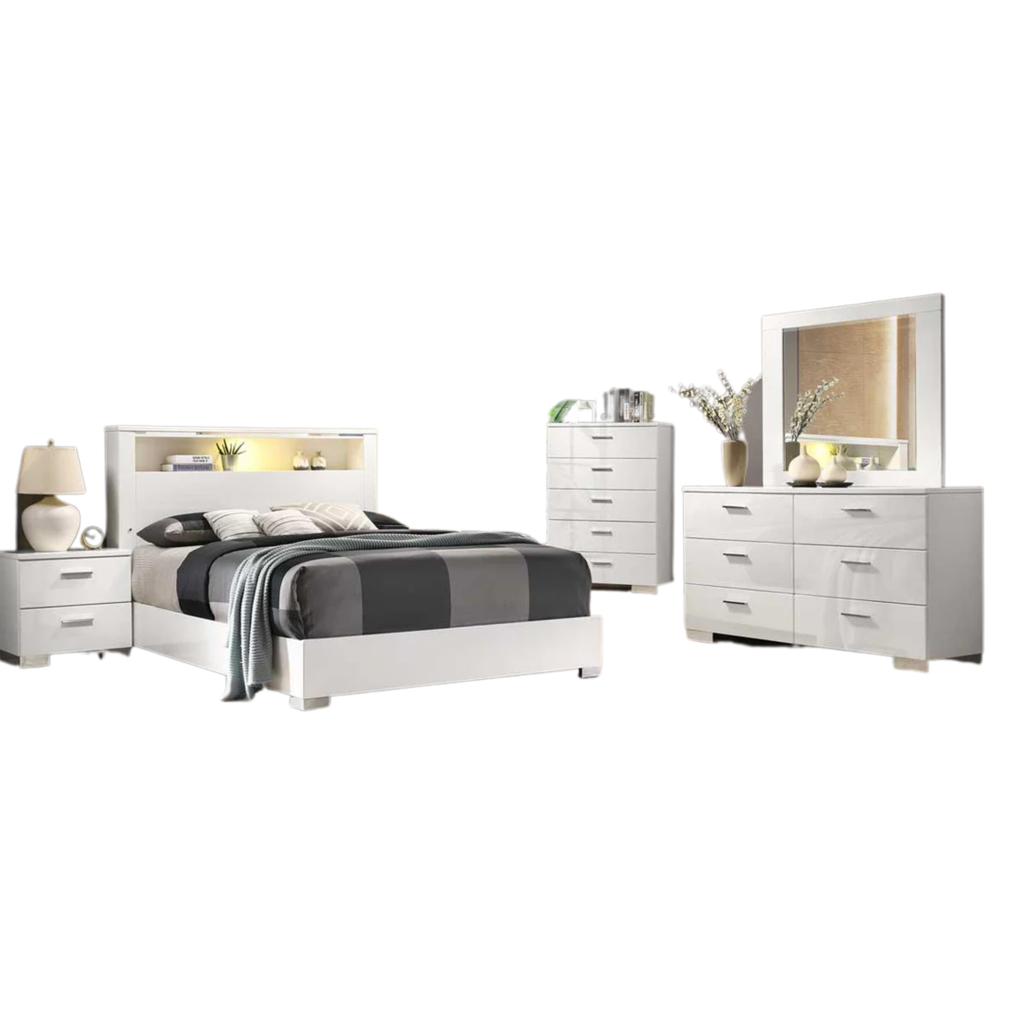 Queen Bedroom Set – Elaine Glossy White