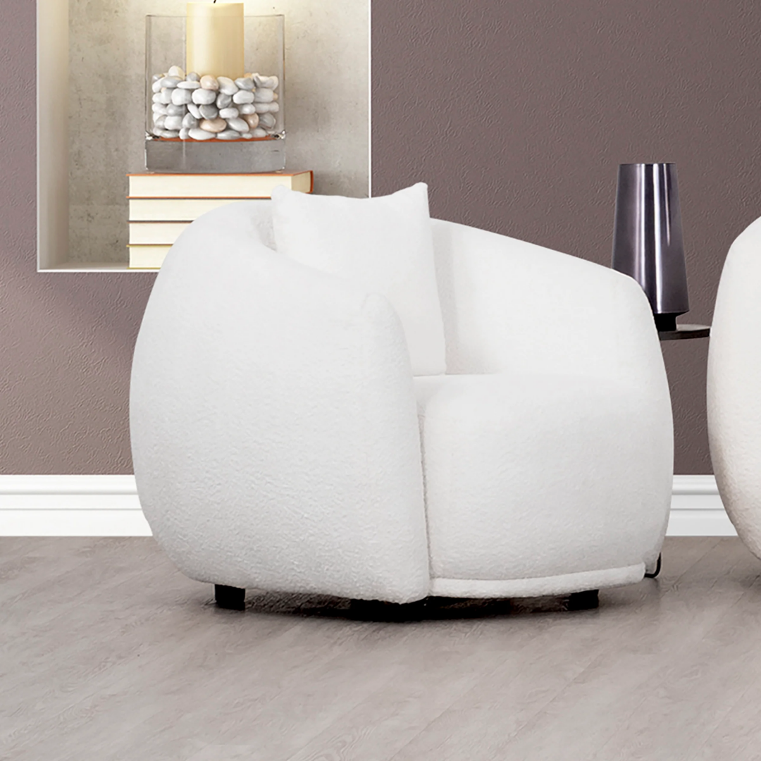 Elma – Boucle Living Room Set – Organic Curves – White