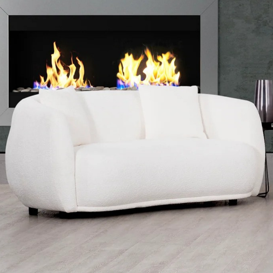 Elma – Boucle Living Room Set – Organic Curves – White