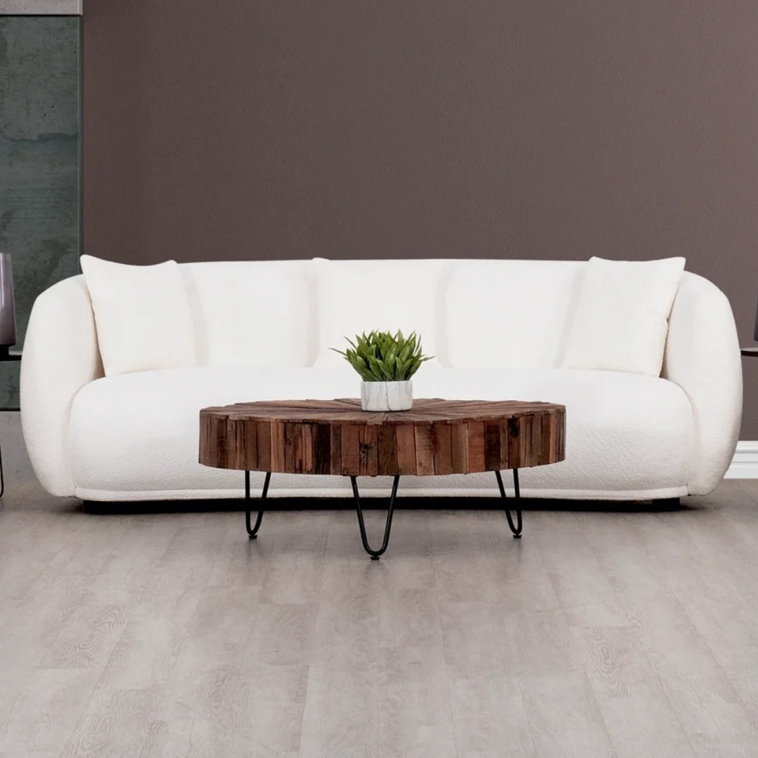 Elma – Boucle Living Room Set – Organic Curves – White