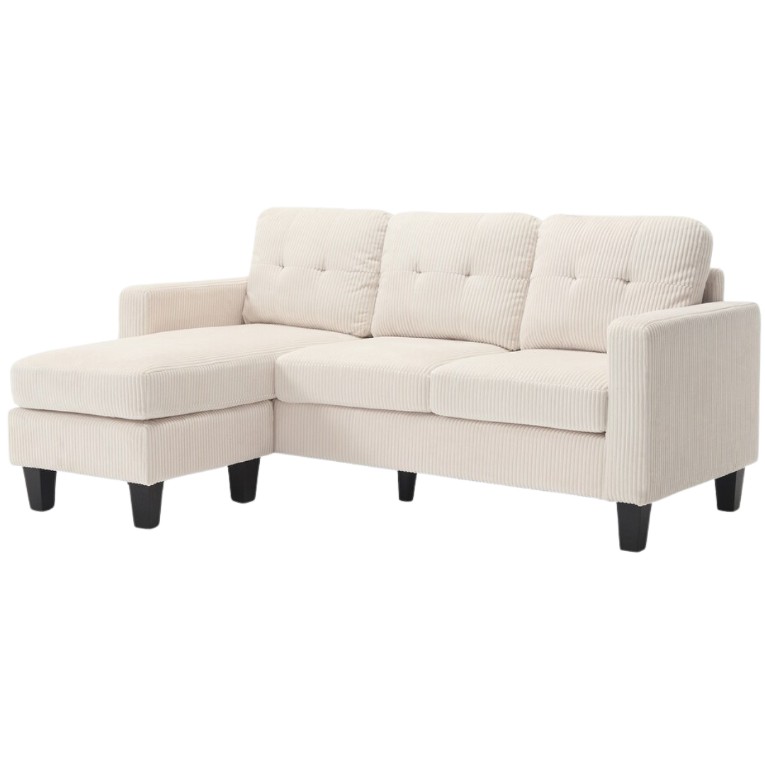 Elmo – Reversible Corduroy Sofa with Storage Chaise – Beige