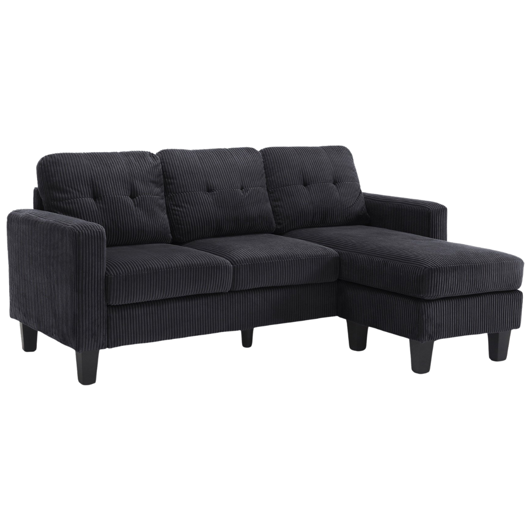 Elmo – Reversible Corduroy Sofa with Storage Chaise – Black