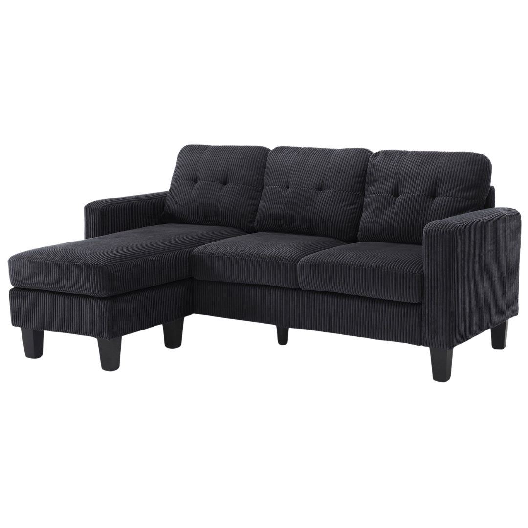 Elmo – Reversible Corduroy Sofa with Storage Chaise – Black